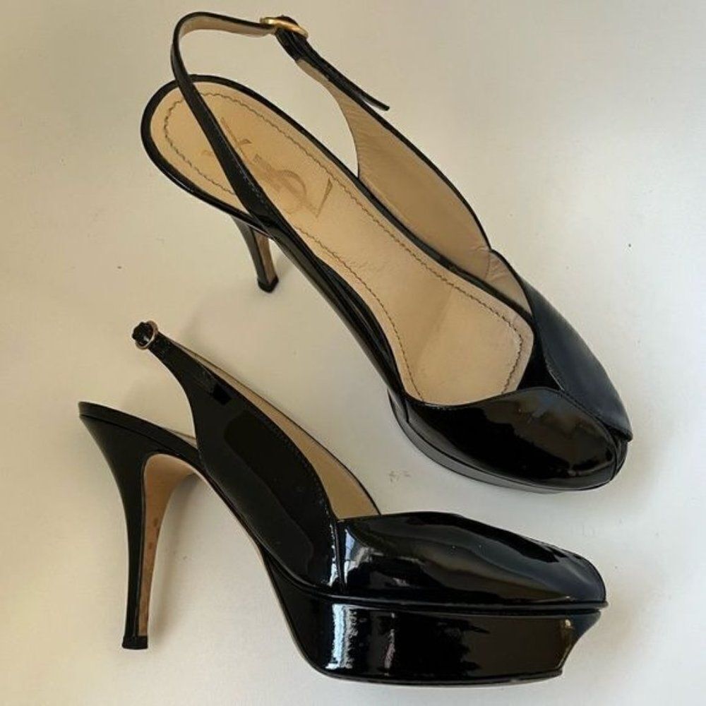 Yves Saint Laurent Tribute 105 Sling Back Patent Leather Size 38.5
